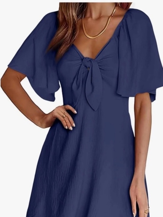 Dokotoo Dresses & Skirts - NWT Dokotoo Tie-Front Midi Dress in Navy Blue with Flutter Sleeves size M